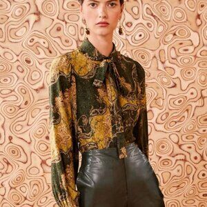 NWOT ULLA JOHNSON Silk Vedra Blouse in Alpine XS $420